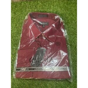 Omega Men's Dress Shirt XL 17-17.5 34-35 Burgundy Long‎ Sleeve New